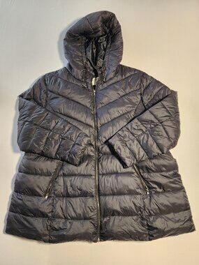 AVA & VIV Black Puffer Jacket Hooded PLus Size 4X Full Zip Lightweight Coat.